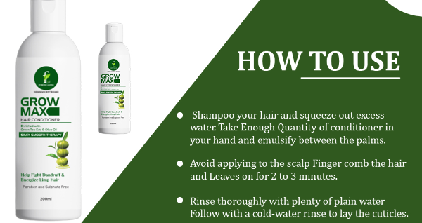 Grow Max Hair Conditioner, Dandruff free hair Care, Hair Repair, Enriched With Green Tea Ext. & Olive Oil, For Men & Women 200ml